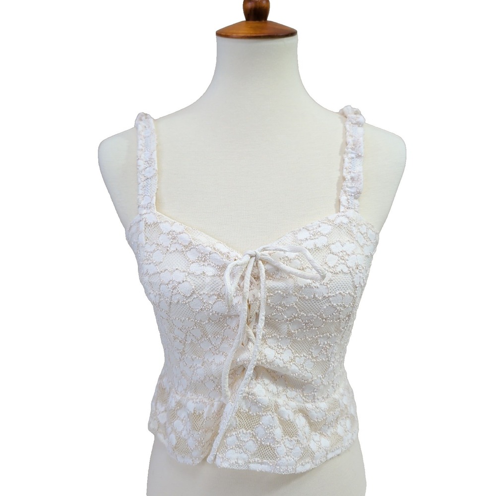 Kirious Lace Top Women M White Corset Cropped Coquette Romantic Festival Fairy‎